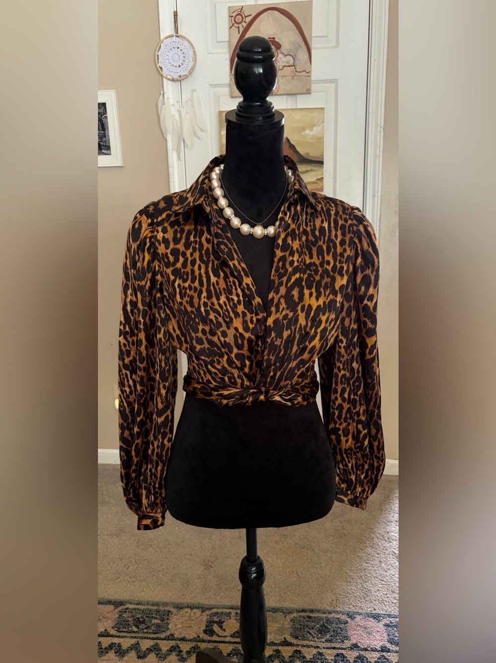 Live 4 Truth Leopard Print Wrap-Front Button Down Blouse - Brown/Black